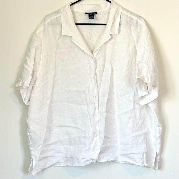Jones New York Signature White Linen Short Sleeve Button-Up Shirt - Size: 3X - Picture 1 of 6